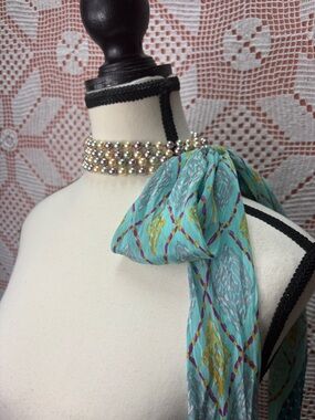 Vintage Knotted Faux Pearl Necklace + Silk Scarf Set